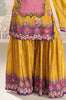 Mustard Crepe Silk Mirror And Swarovski Embroidered Printed Suit With Gharara