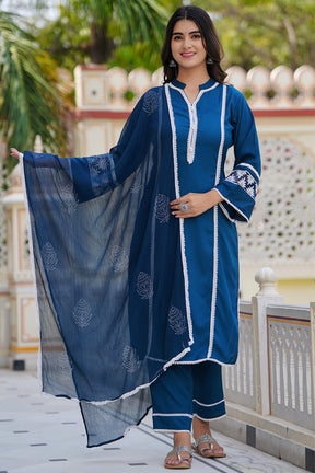 Dark Teal Color Cotton Suit