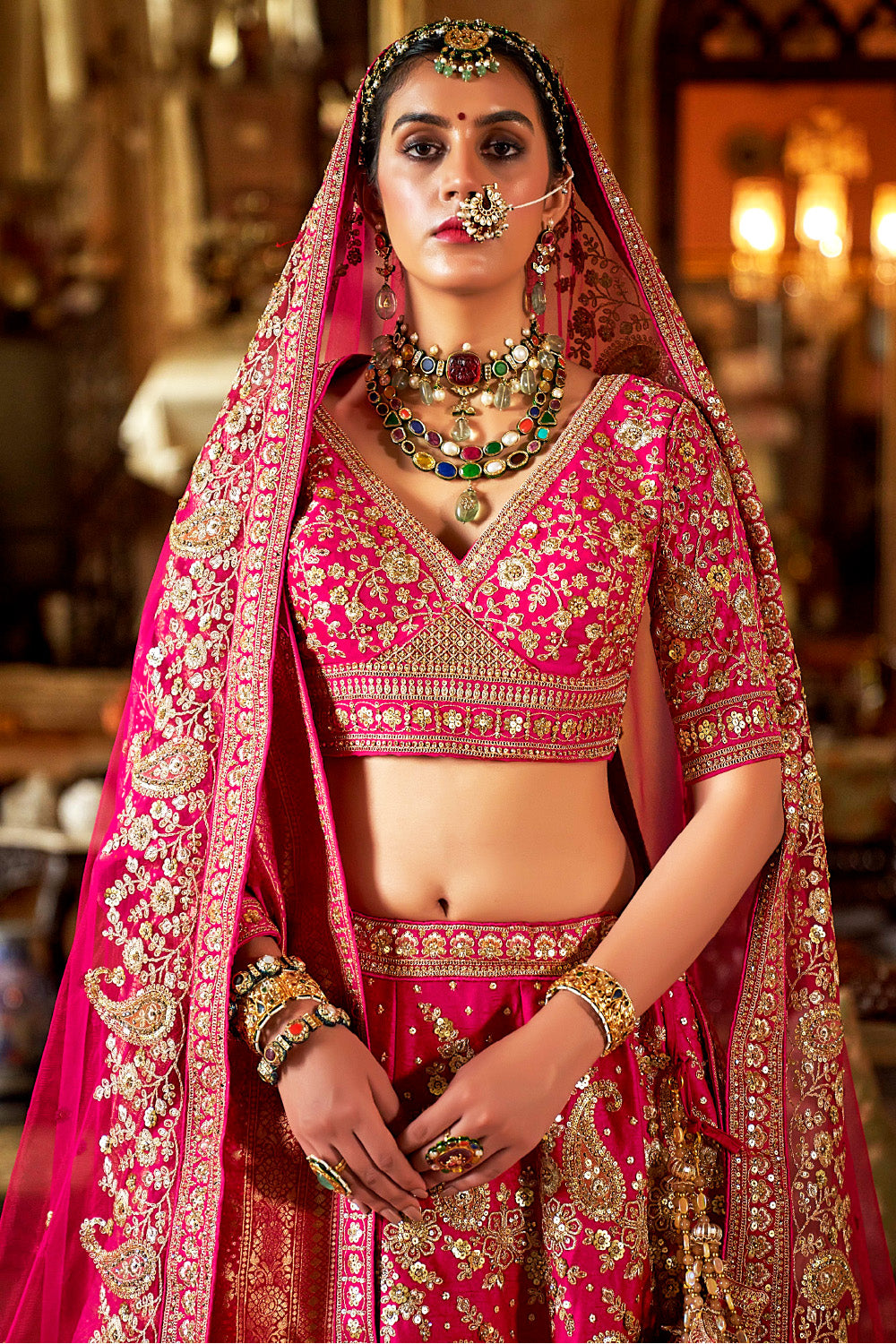 Rani luxurious Silk Embroidered Semi-Stitched Bridle Lehenga