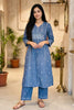 Blue Cotton Printed & Mirror Work Kurta Set