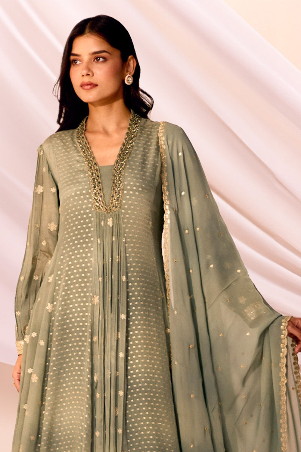 Sage Green Color Crepe Woven Suit