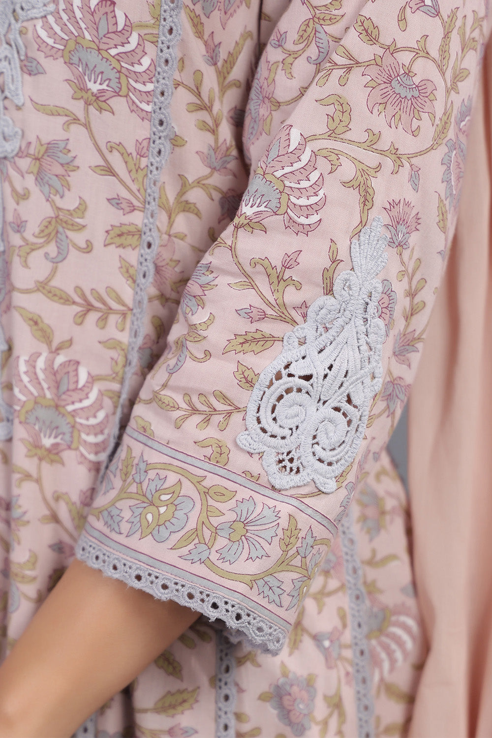 Dusty Peach Color Floral Printed & Lace Work Anarkali Suit