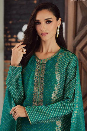 Teal Crepe Silk Bandhani Printed, Embroidered And Zari Woven Unstitched Suit