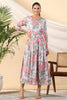 Grey Color Crepe Printed Peonies Dress