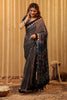 Black & Blue Pure Mulberry Silk Printed And Embroidered Saree