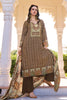 Brown Spun Mughal-Inspired Paisley Printed Unstitched Suits Material