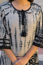 Black & Beige Cotton Shibori Printed Kurta Set