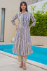 Beige & Blue Floral Printed Muslin Kurta Set