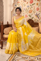 Yellow Georgette Shibori Printed Saree