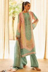 Mint Green Color Silk Digital Printed Unstitched Suit Material