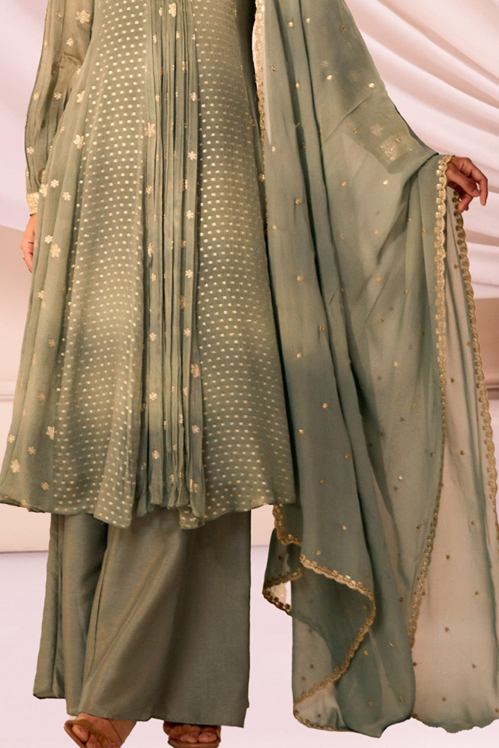 Sage Green Color Crepe Woven Suit
