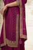 Wine Crepe Silk Zari Embroidered Suit With Embroidered Palazzo