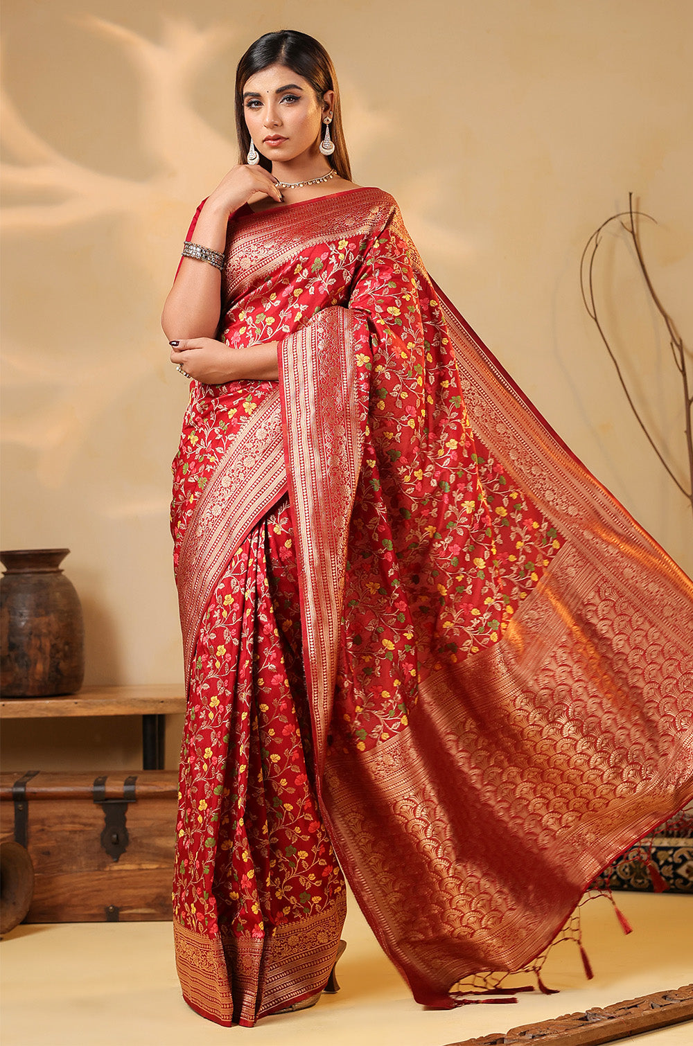 Red Silk Zari & Resham Woven Saree