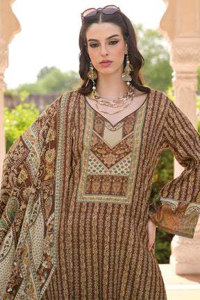 Brown Spun Mughal-Inspired Paisley Printed Unstitched Suits Material