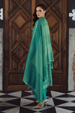 Teal Crepe Silk Bandhani Printed, Embroidered And Zari Woven Unstitched Suit