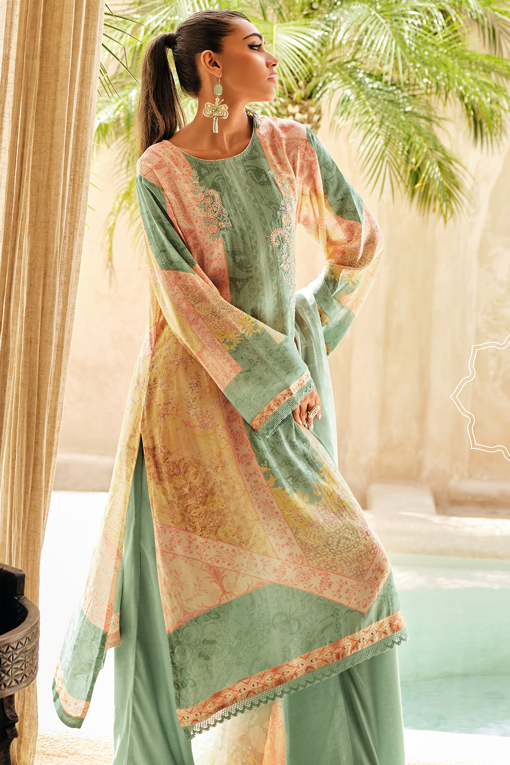 Mint Green Color Silk Digital Printed Unstitched Suit Material