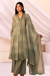 Sage Green Color Crepe Woven Suit