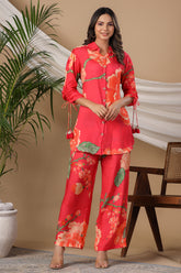 Fuchsia Pink Color Muslin Printed Co-Ord Set