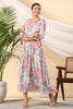 Grey Color Crepe Printed Peonies Dress