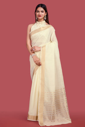 Cream Colour Cotton Zari Woven Saree