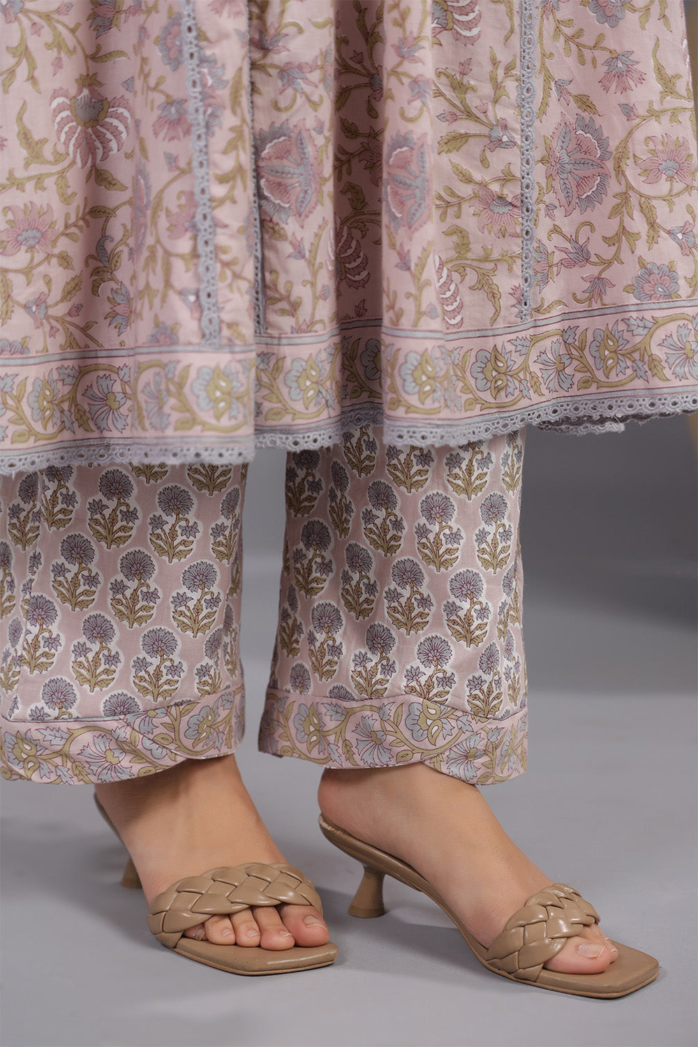 Dusty Peach Color Floral Printed & Lace Work Anarkali Suit