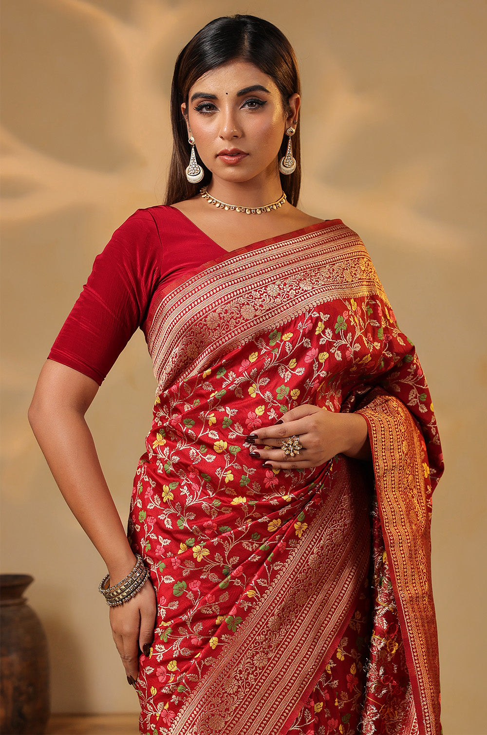 Red Silk Zari & Resham Woven Saree
