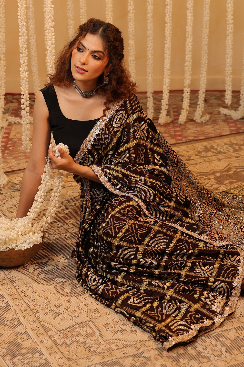 Brown Color Gharchola Pure Gajji Silk Printed And Embroidered Saree