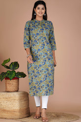 Olive Green Color Cotton Floral Printed Kurti