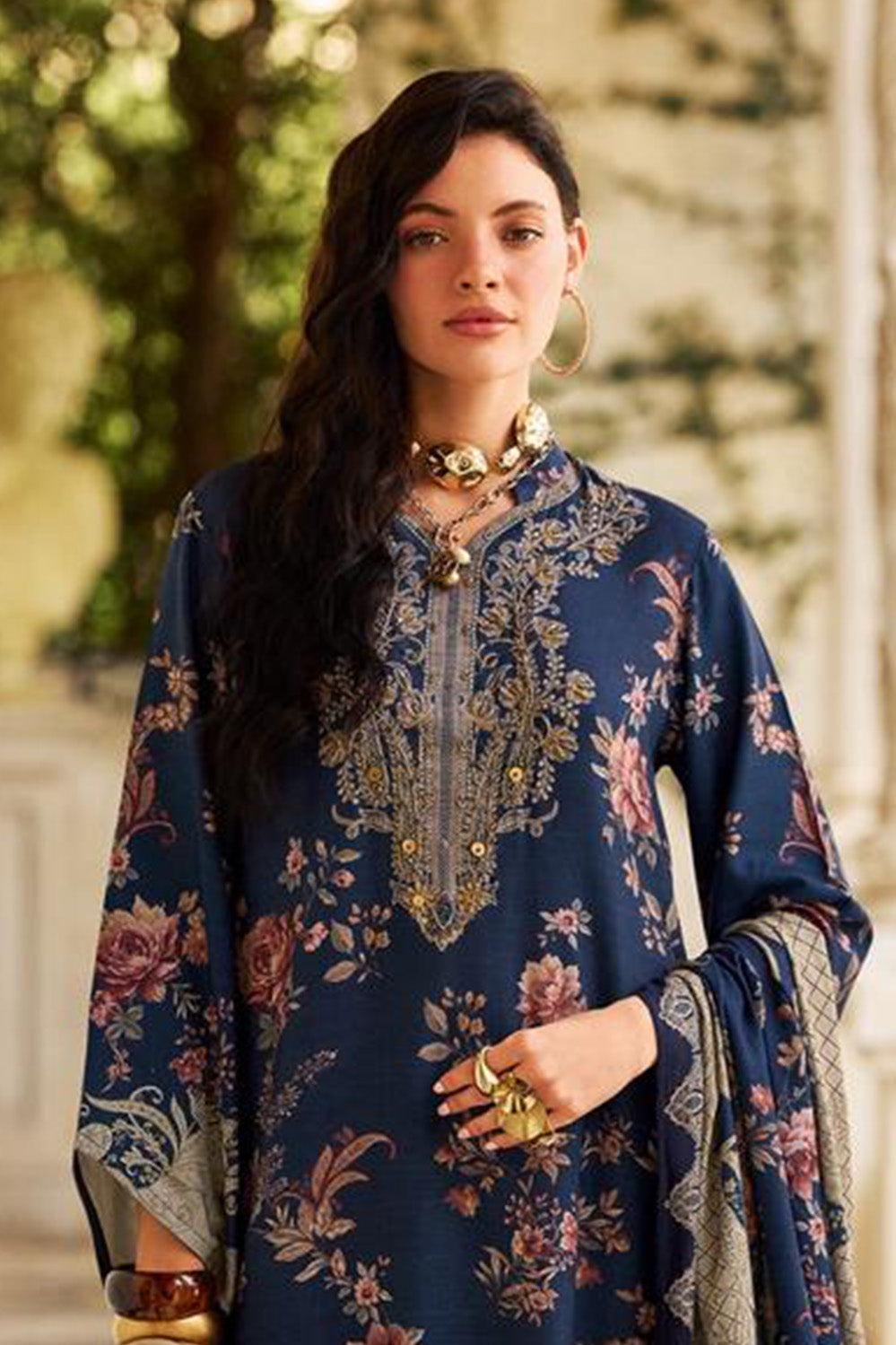 Blue Spun Floral Printed Unstitched Suit Fabric