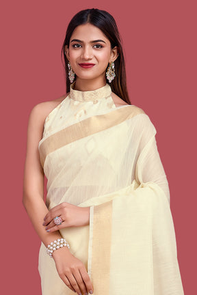Cream Colour Cotton Zari Woven Saree