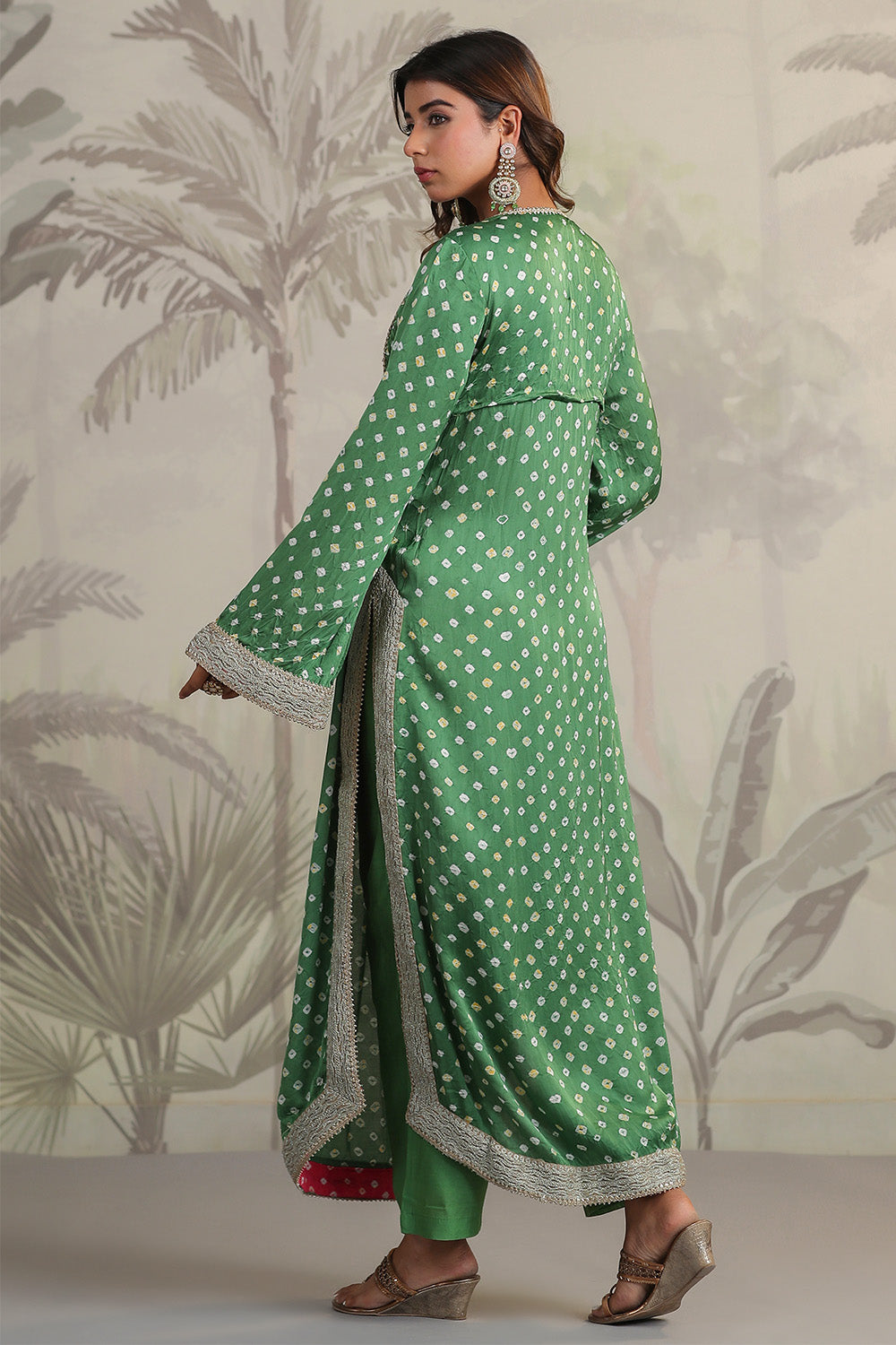 Green Color Mulberry Silk Bandhani Printed Suit