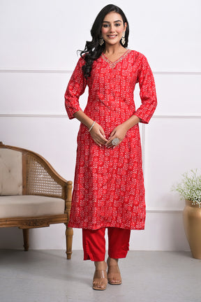 Red Color Muslin Block Printed Straight suit