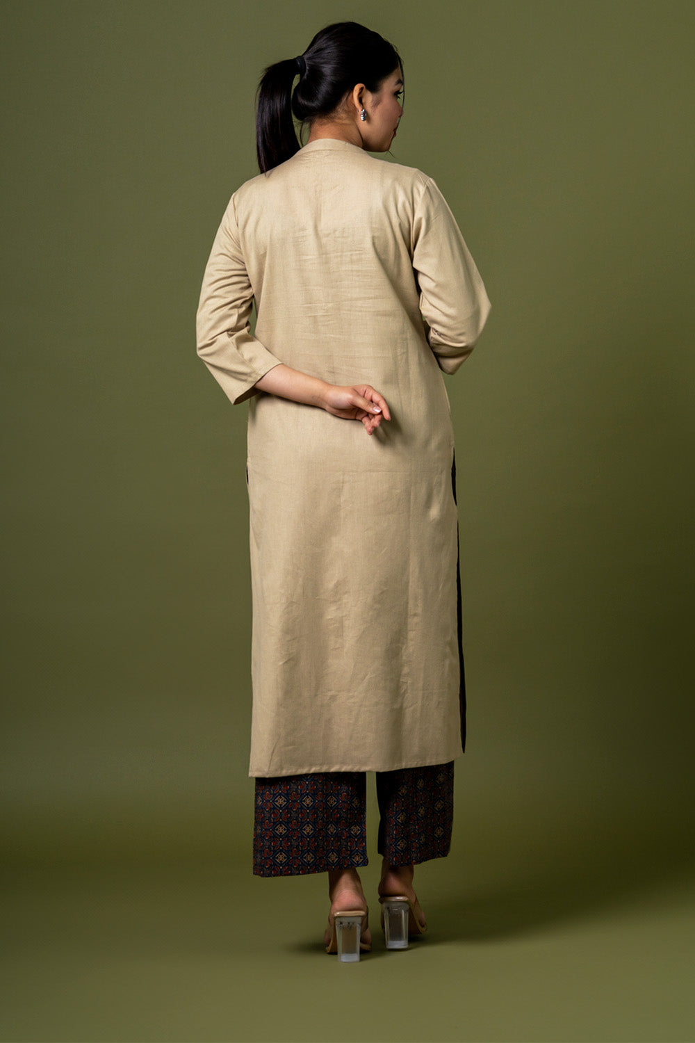 Beige Color Solid Kurta with Palazzo Set