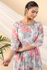 Grey Color Crepe Printed Peonies Dress