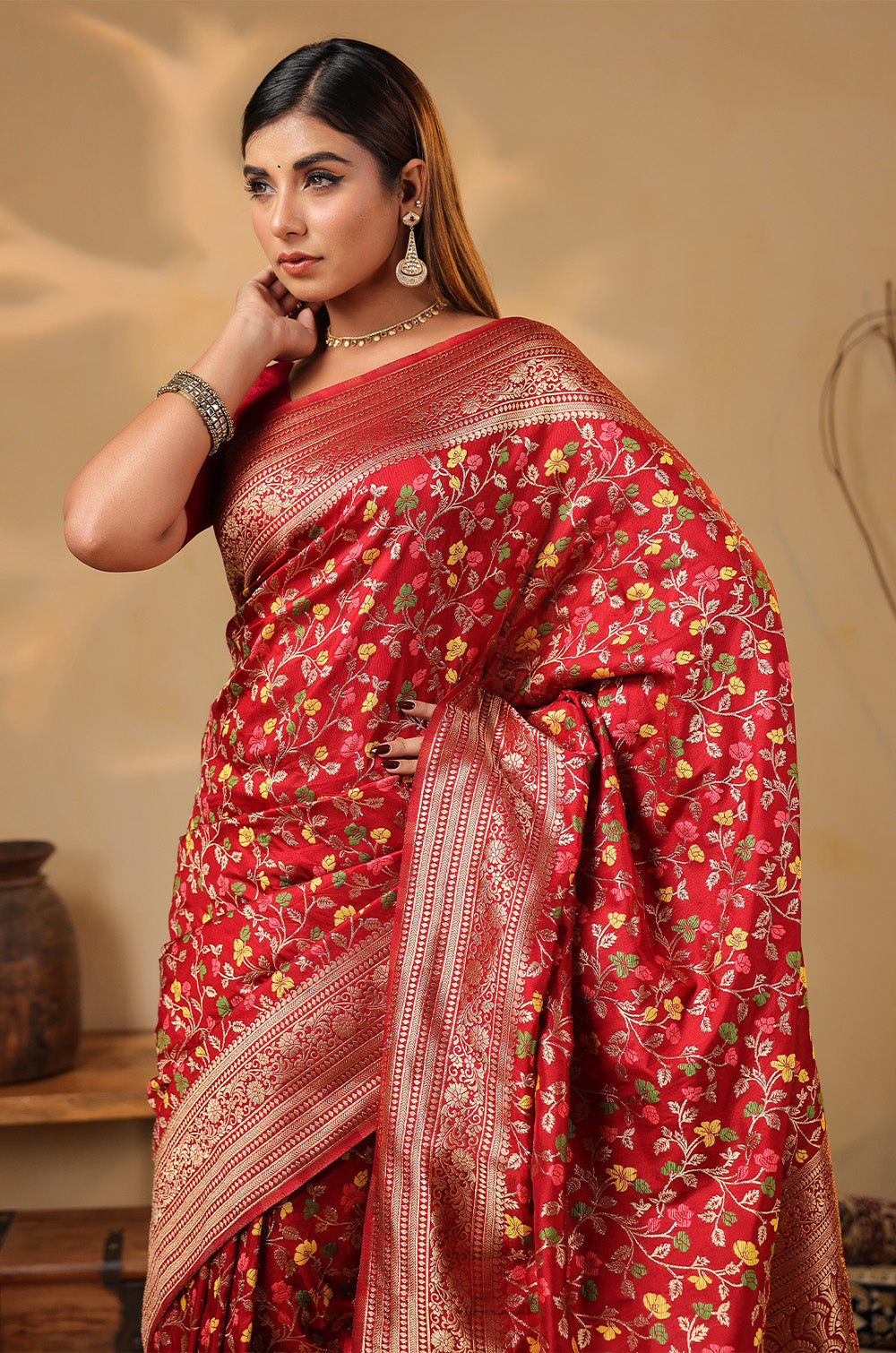 Red Silk Zari & Resham Woven Saree