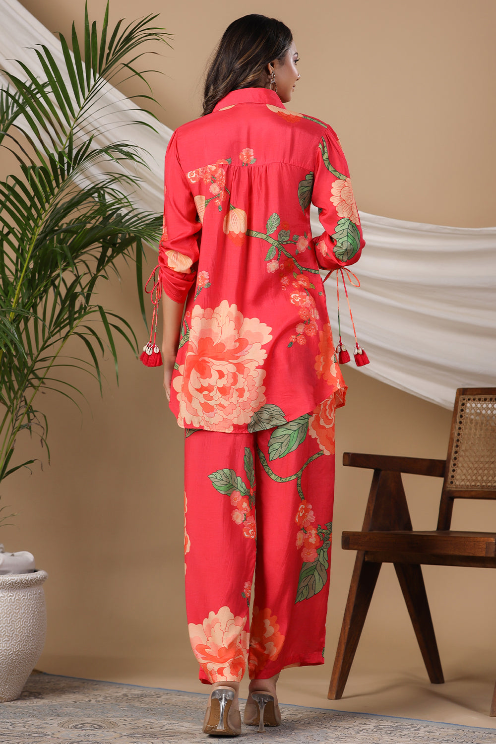 Fuchsia Pink Color Muslin Printed Co-Ord Set