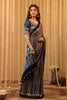 Black & Blue Pure Mulberry Silk Printed And Embroidered Saree