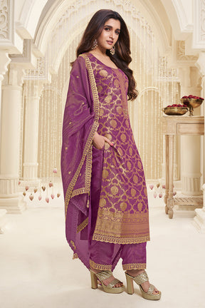 Purple Color Tissue Silk Zari Woven Suit