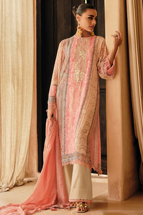 Peach Green Color Silk Digital Printed Unstitched Suit Material
