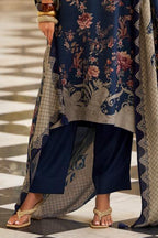 Blue Spun Floral Printed Unstitched Suit Fabric