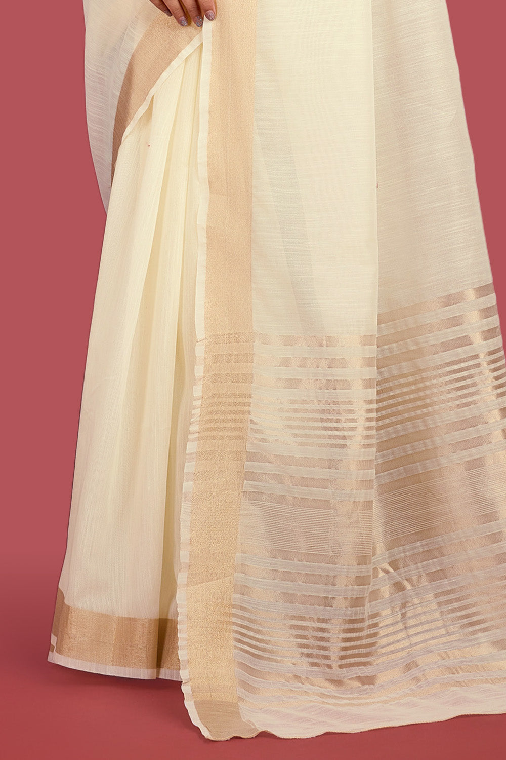 Cream Colour Cotton Zari Woven Saree