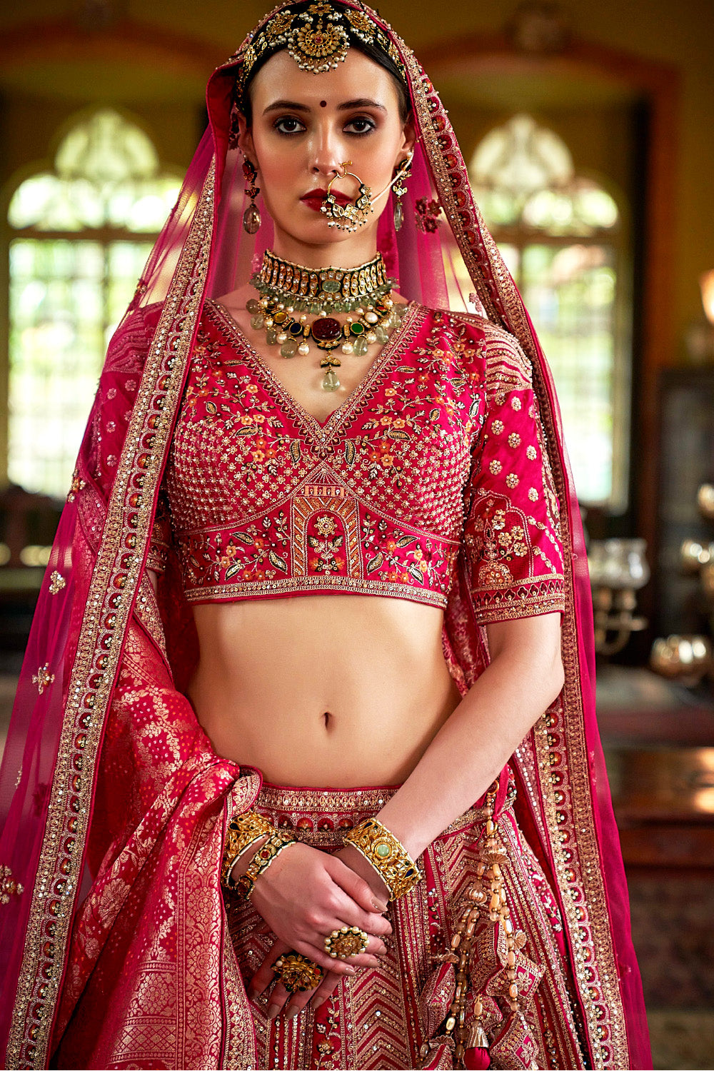 Rani luxurious Silk Embroidered Semi-Stitched Bridle Lehenga