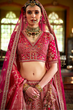 Rani luxurious Silk Embroidered Semi-Stitched Bridle Lehenga