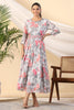 Grey Color Crepe Printed Peonies Dress