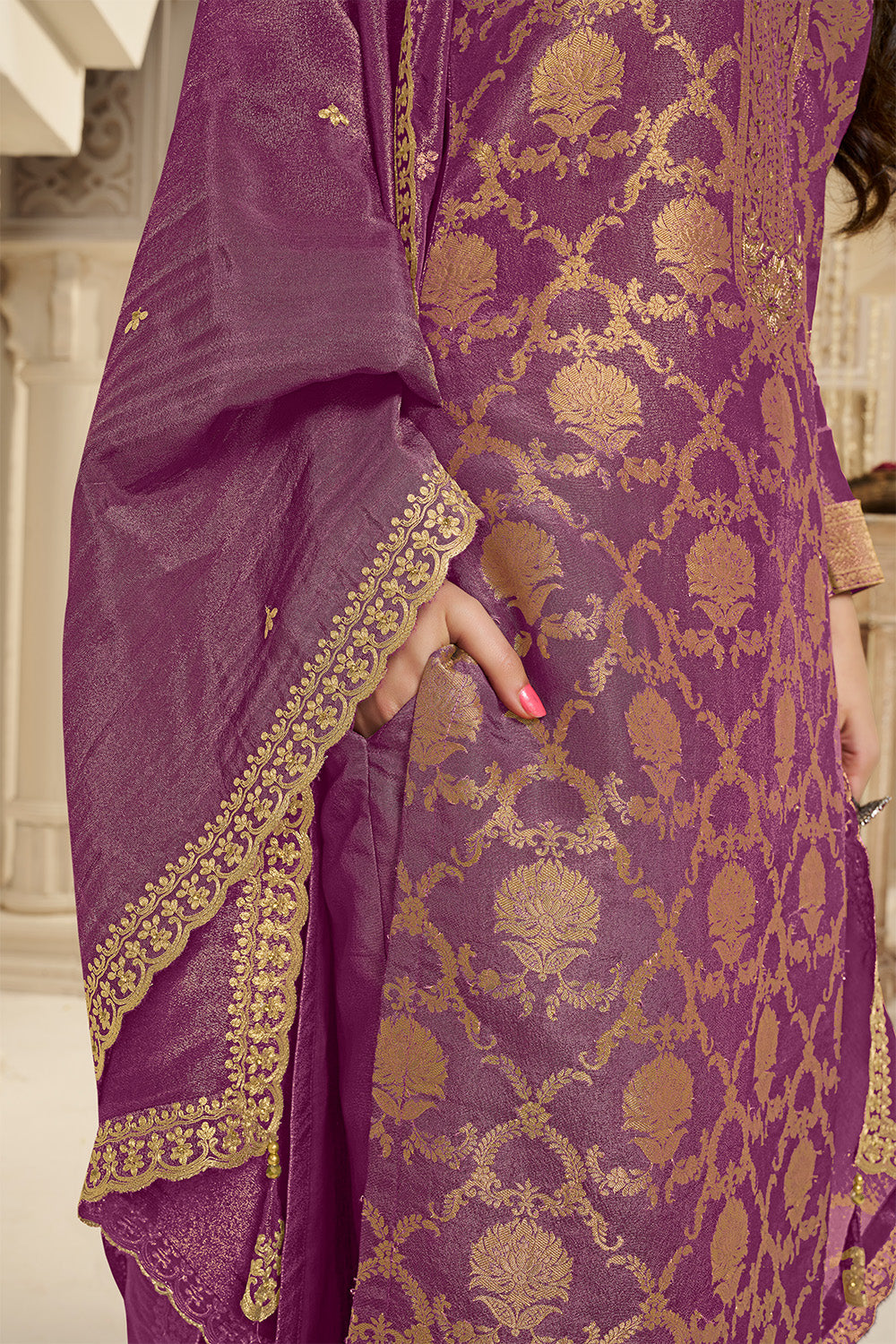 Purple Color Tissue Silk Zari Woven Suit