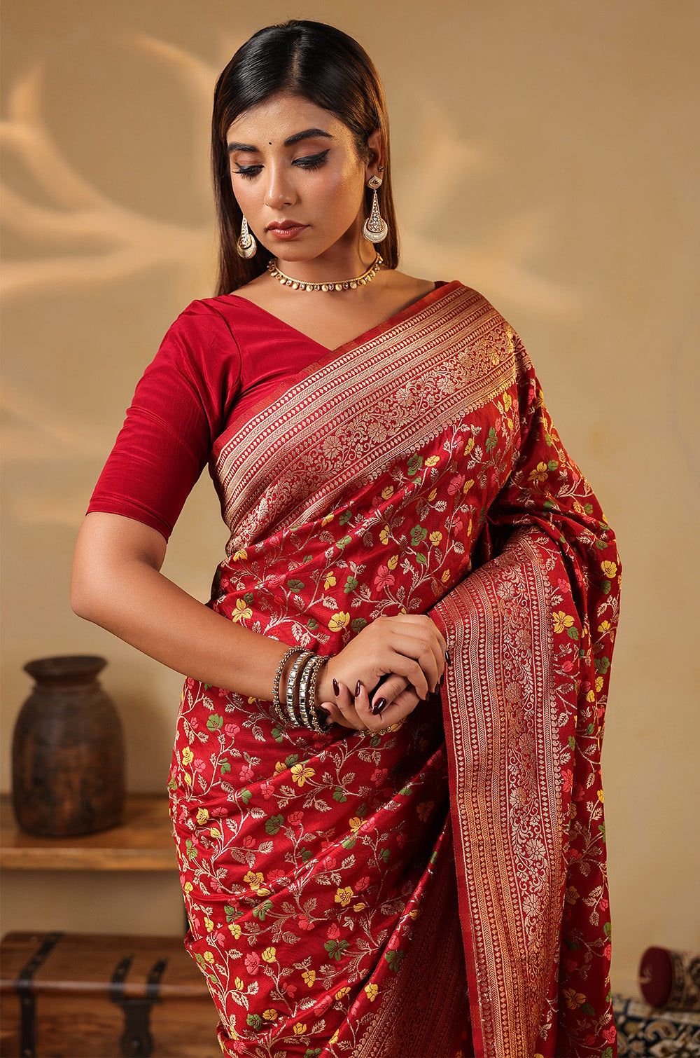 Red Silk Zari & Resham Woven Saree