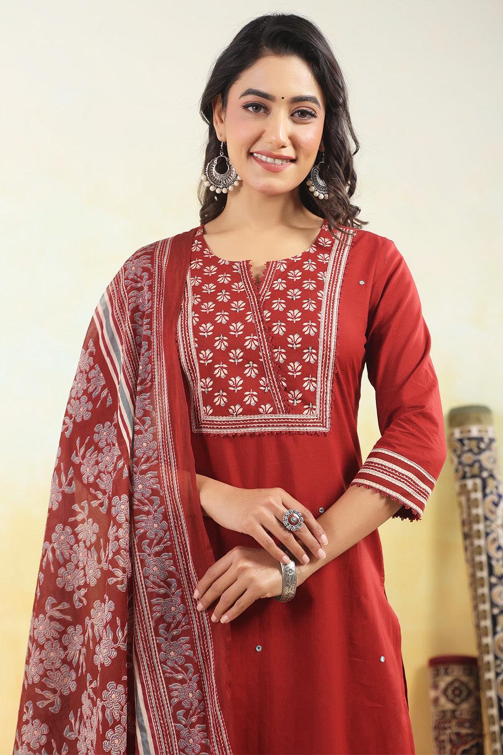 Maroon Colour Cotton Printed Anarkali Suit