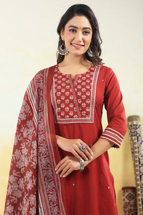 Maroon Colour Cotton Printed Anarkali Suit