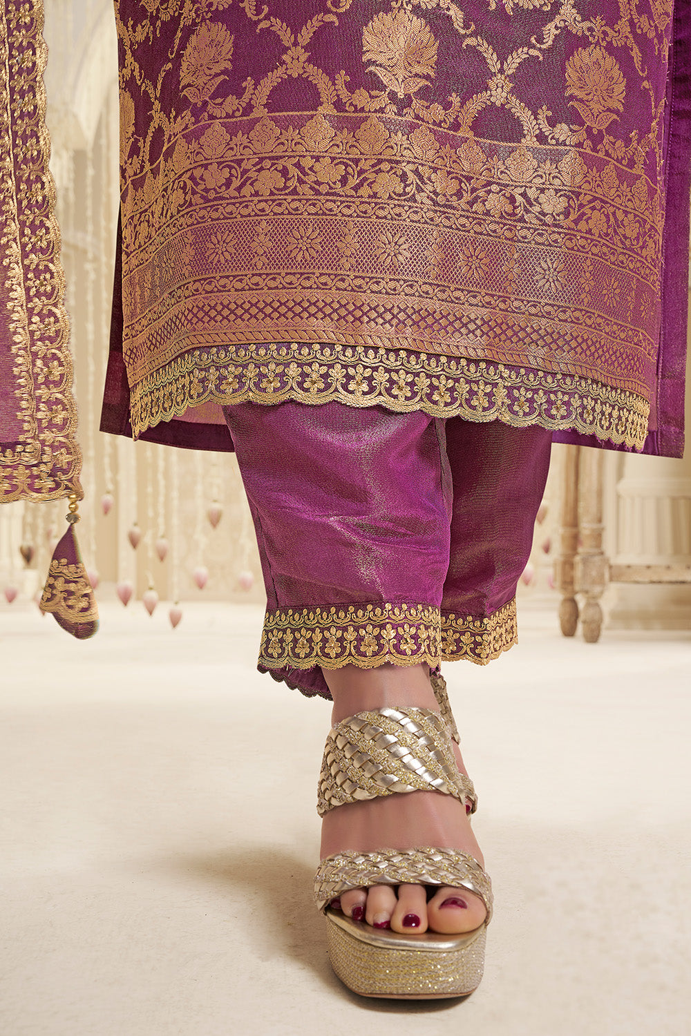 Purple Color Tissue Silk Zari Woven Suit