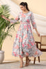 Grey Color Crepe Printed Peonies Dress